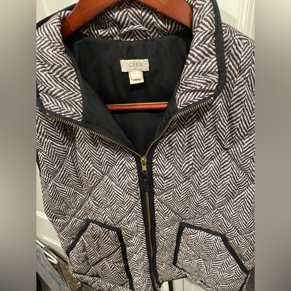 JCrew Printed Quilted Puffer Vest - Black - Size Large